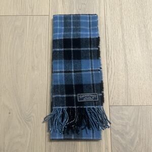 James Pringle Weavers Wool Tartan Plaid Fringed Scarf Winter Accessory Blue